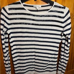 Ipekyol Women's Navy and White Striped Linen Blend Top With Metallic Detail